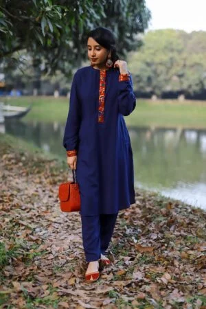EXCLUSIVE LINEN KABLI SET-Navy