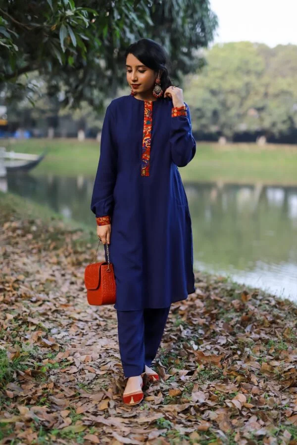 EXCLUSIVE LINEN KABLI SET-Navy