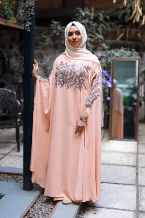 EMBROIDERY CAPE GOWN-Peach