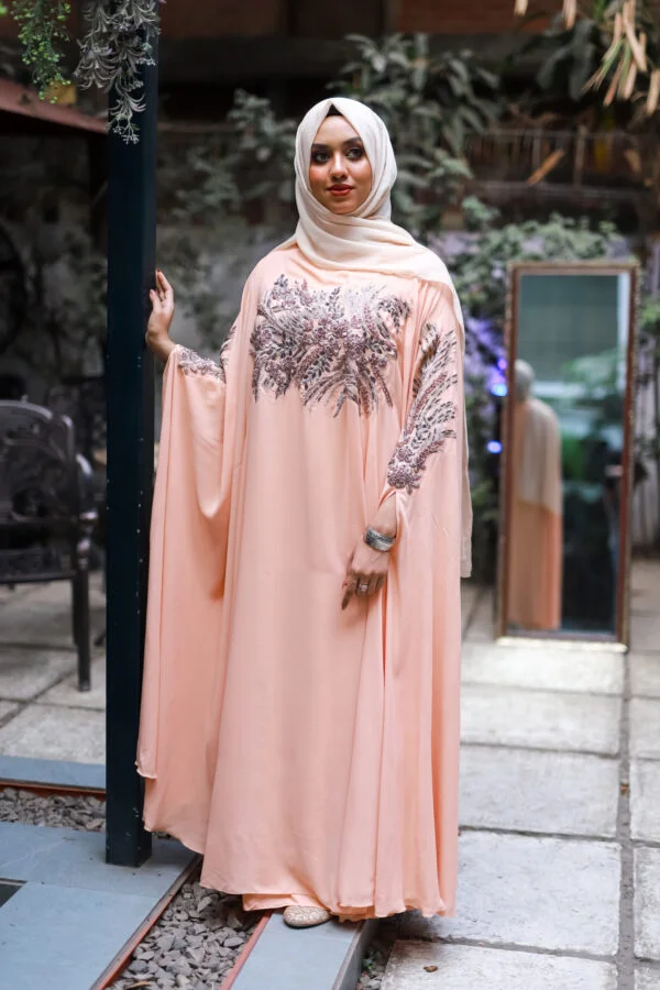 EMBROIDERY CAPE GOWN-Peach