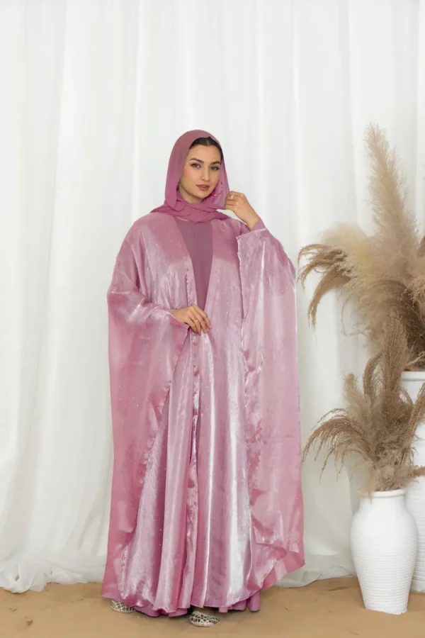 Glitzy Knot Abaya Set- Pink