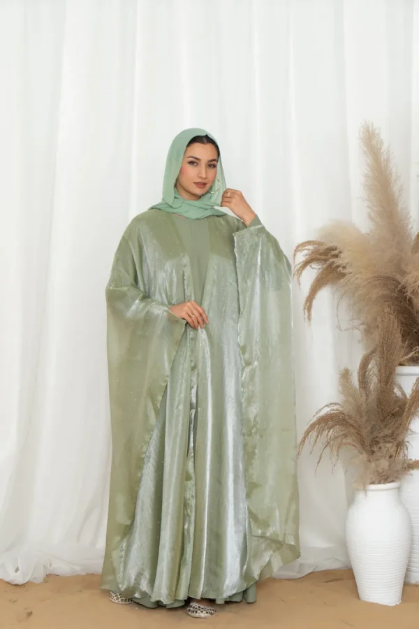 Glitzy Knot Abaya Set- Pistachio