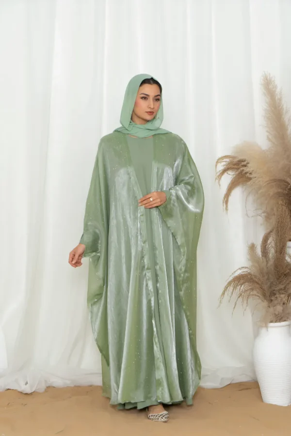 Glitzy Knot Abaya Set - Mint