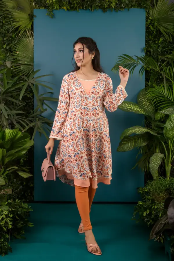 V-Neck Kurti- Peach